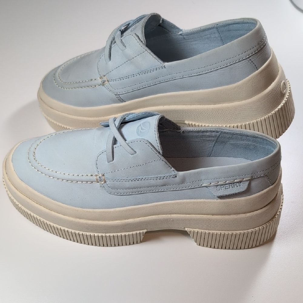 Sperry Women's Baby Blue Platform Leather Boat Shoes